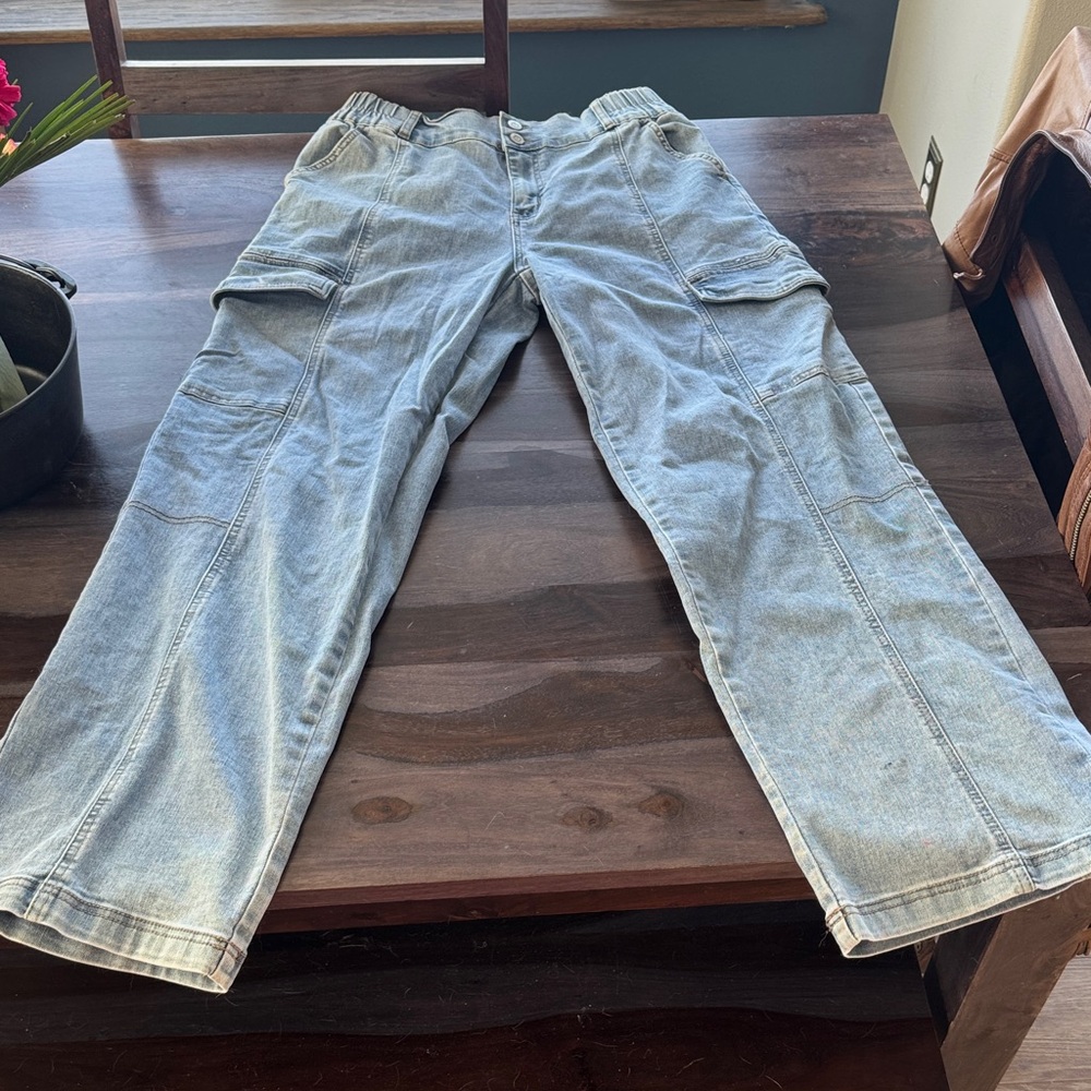 Medium YMI Stretch Light Blue Wide Leg Cargo Jeans